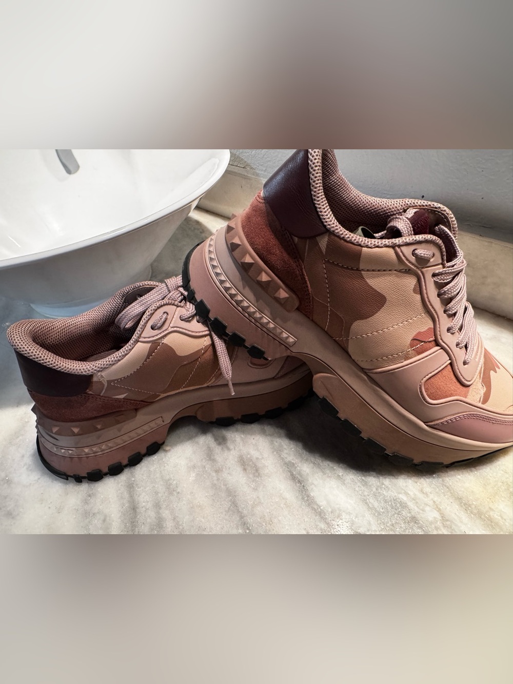 Valentino Garavani Kids Pink and Tan Chunky Sneaker